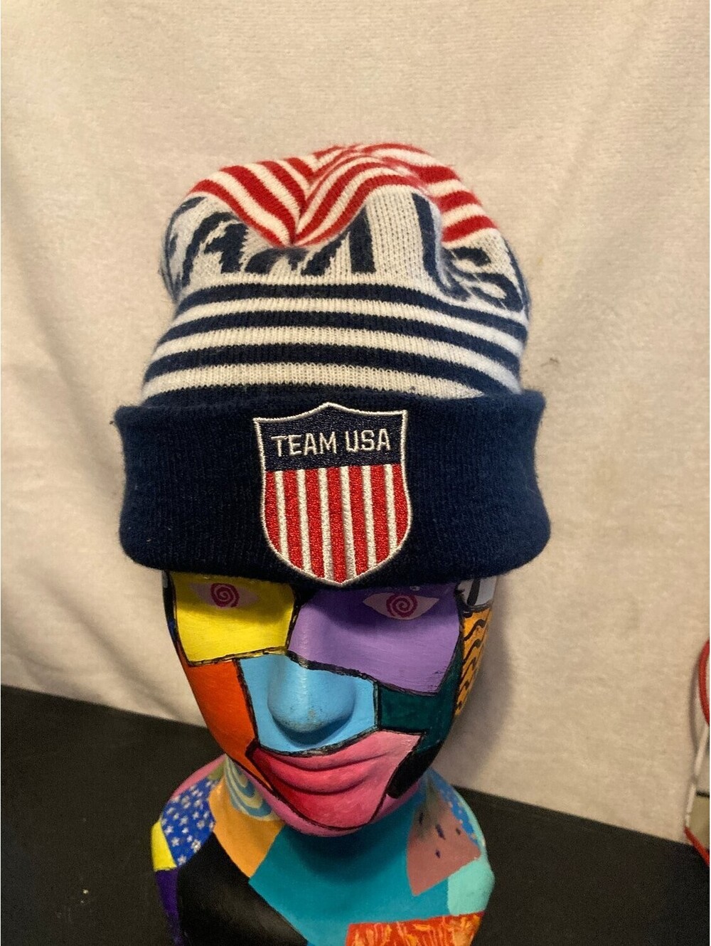 Team USA Olympic Team Apparel Knit Beanie Hat Navy Red White Striped Cuffed Cap